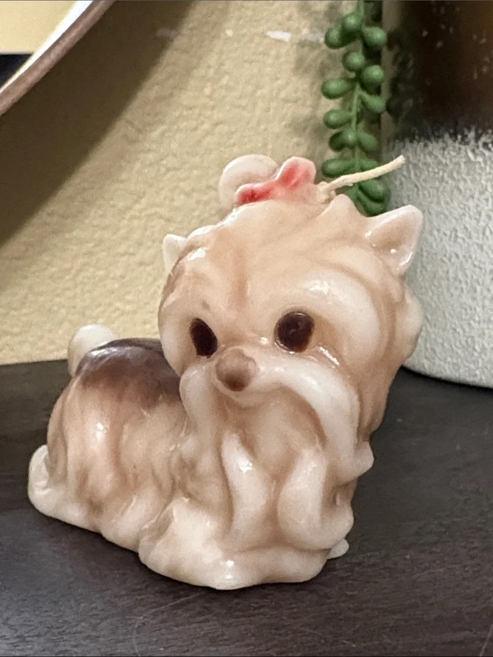 Ceramic Dog Figurine Candle - Cream and Brown Decorative Accent
